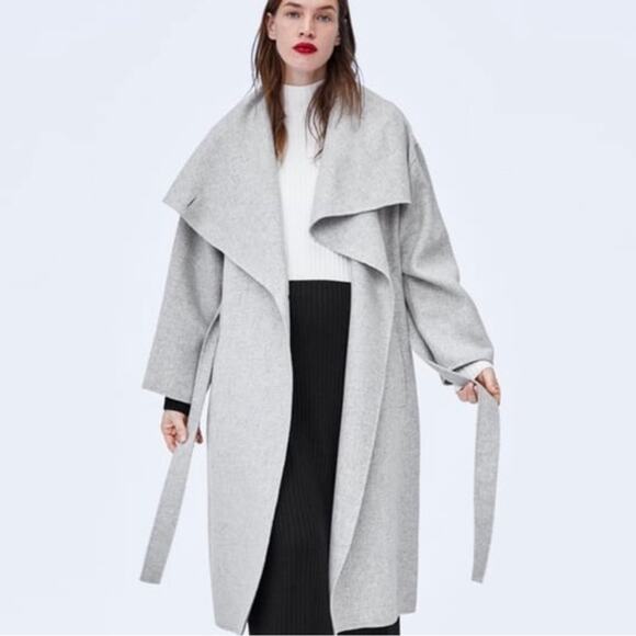 Zara Wool Waterfall Coat Gray - Picture 1 of 7